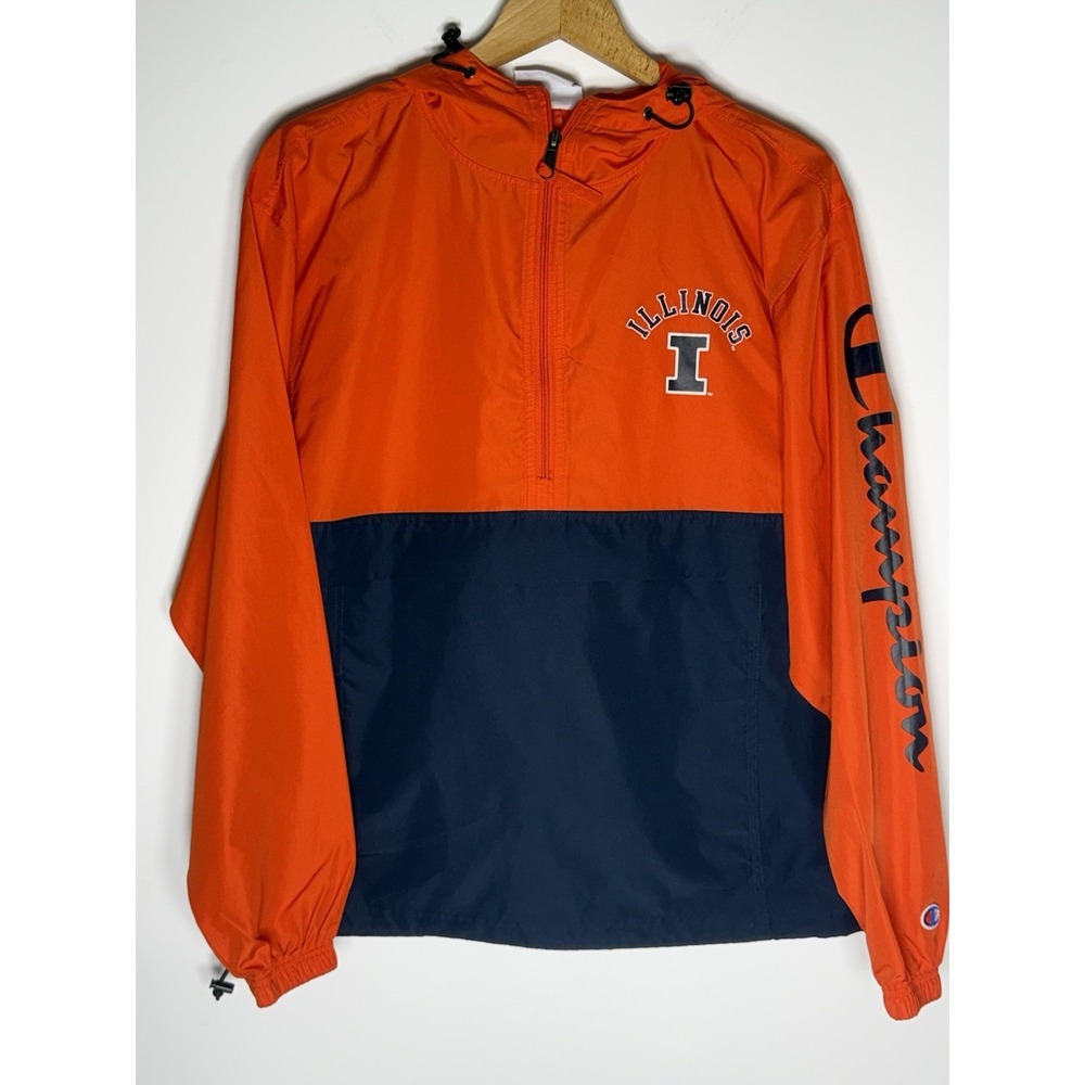 Champion Illinois Fighting Illini Pullover Windbreaker‎ Jacket Orange Small